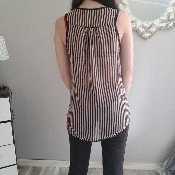 Blu Planet - B&W Striped Blouse Tank w/ Embellish - Picture 2 of 6